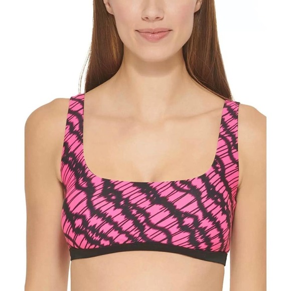 DKNY Women's Printed Square Neck Bikini Top Swimsuit Pink - Picture 1 of 8